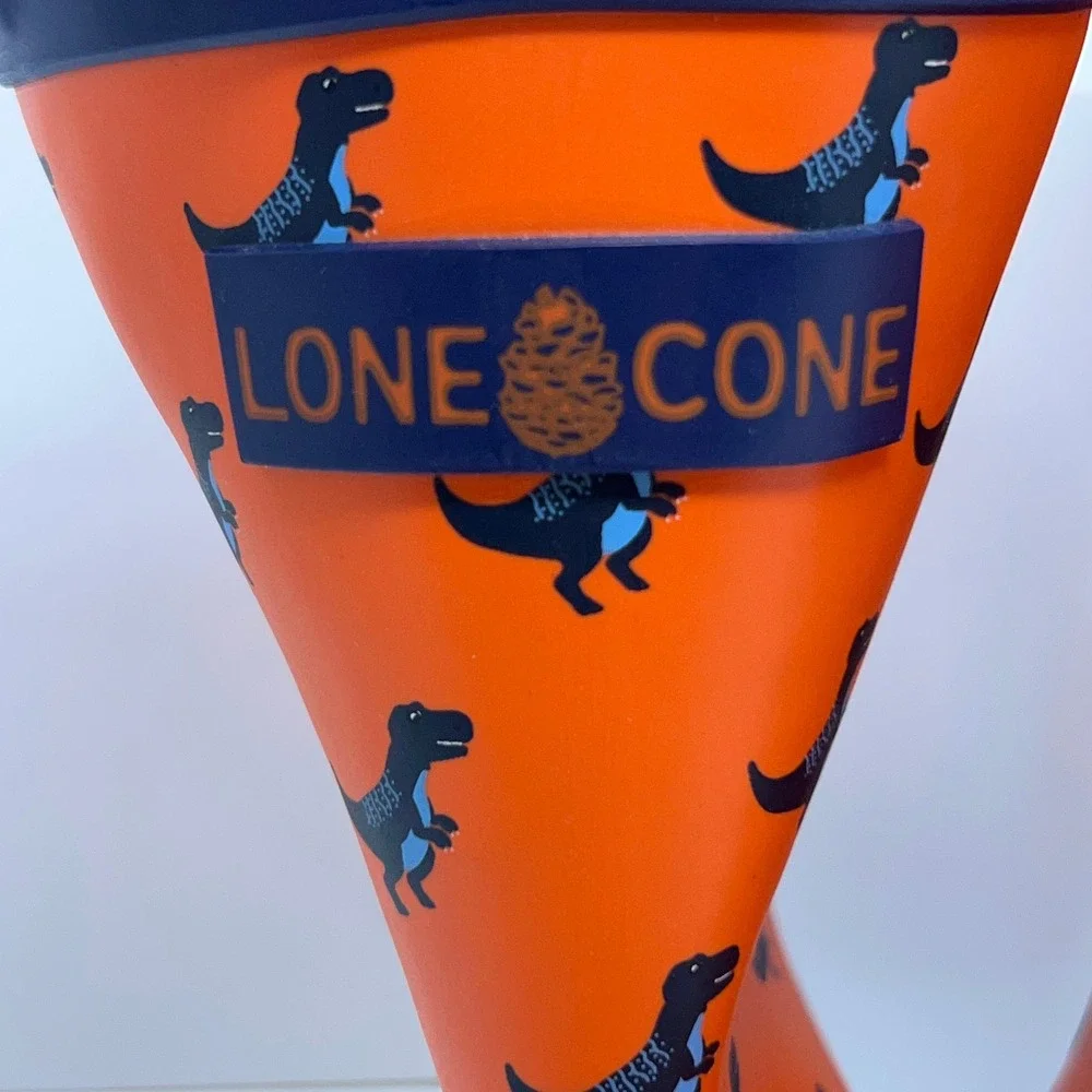 Lone Cone Kids Size 3 Orange Dinosaur Pattern Rubber Rain Boots New